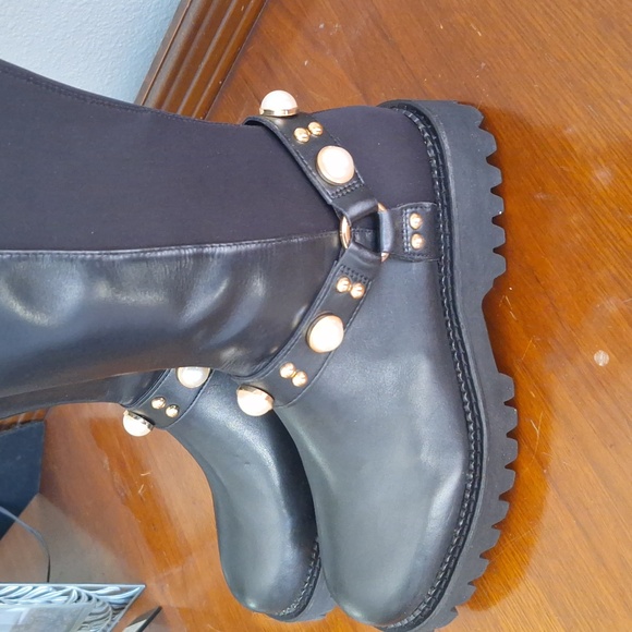 KARL LAGERFELD MILLA LEATHER RHINESTONE EMBELLISHED KNEE HIGH BOOTS SZ 7.5 NEW - Picture 4 of 6